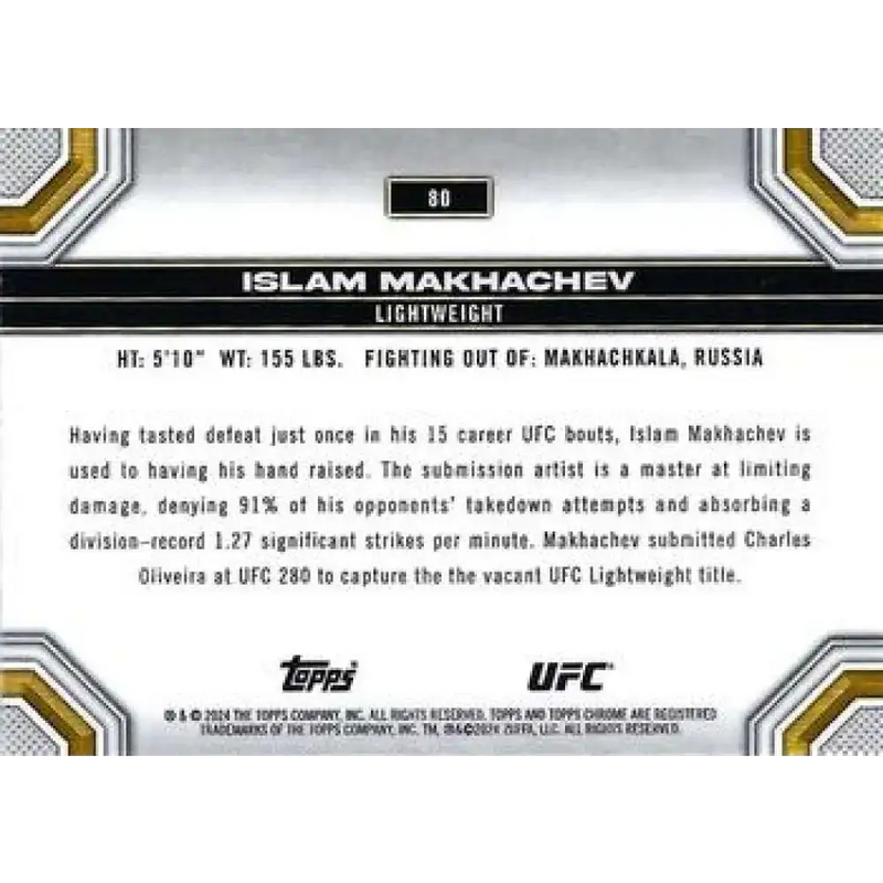 2024 Topps Chrome UFC #80 Islam Makhachev NM-MT MMA Card - UFC/MMA Card Single