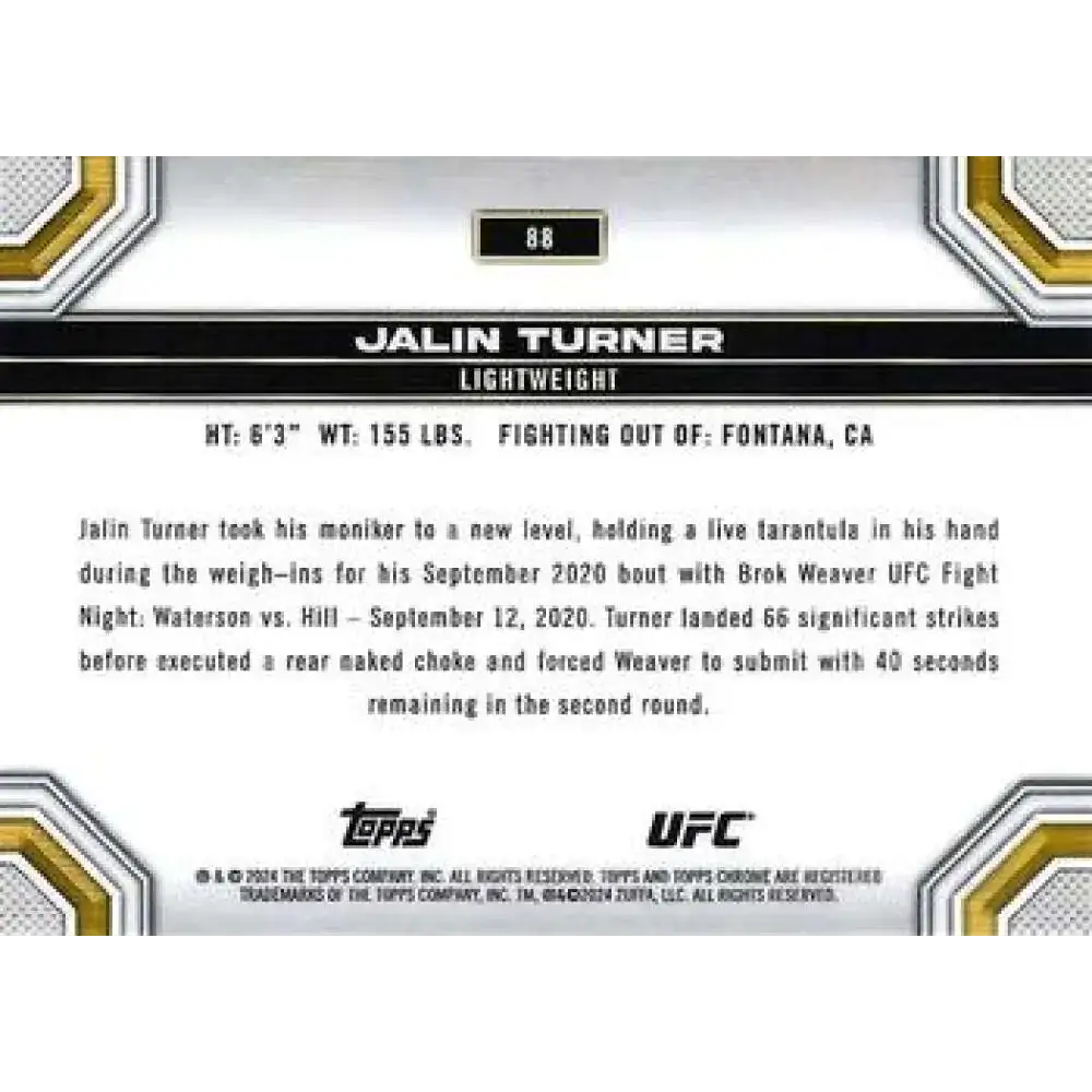2024 Topps Chrome UFC #88 Jalin Turner NM-MT MMA Card - UFC/MMA Card Single