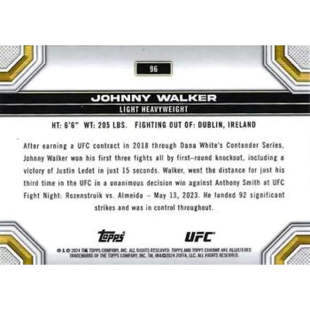 2024 Topps Chrome UFC #96 Johnny Walker NM-MT MMA Card - UFC/MMA Card Single