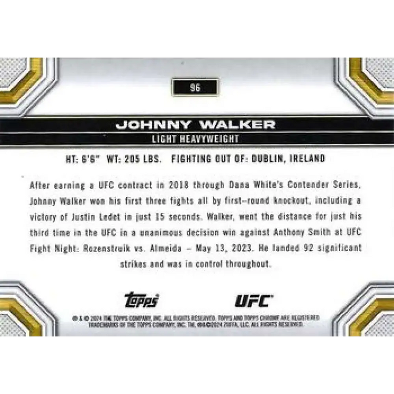 2024 Topps Chrome UFC #96 Johnny Walker NM-MT MMA Card - UFC/MMA Card Single