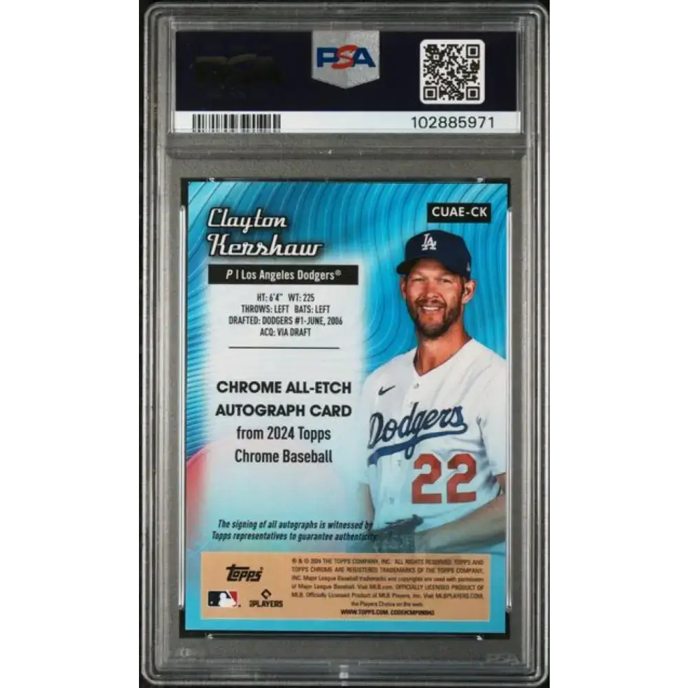 2024 Topps Chrome Update All-Etch Refractor Black #CUAE-CK Clayton Kershaw PSA 10 GEM MINT Auto 3/10 Los Angeles