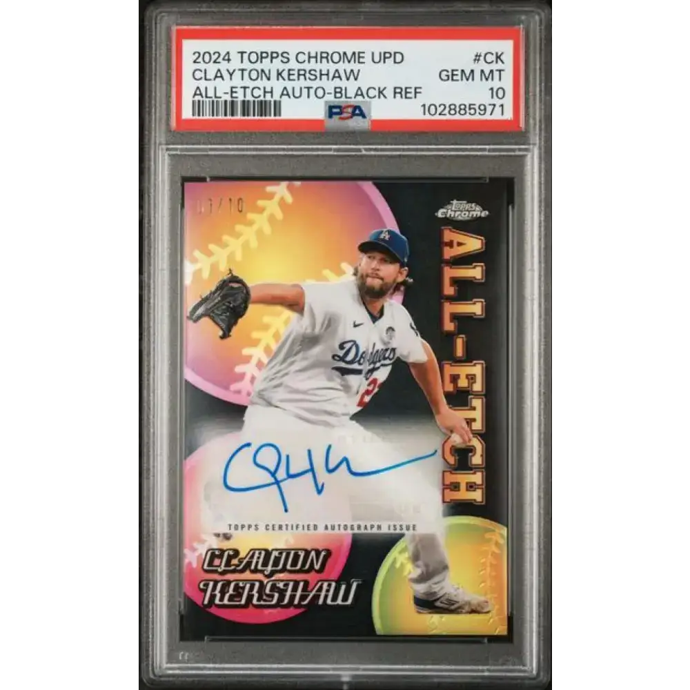 2024 Topps Chrome Update All-Etch Refractor Black #CUAE-CK Clayton Kershaw PSA 10 GEM MINT Auto 3/10 Los Angeles