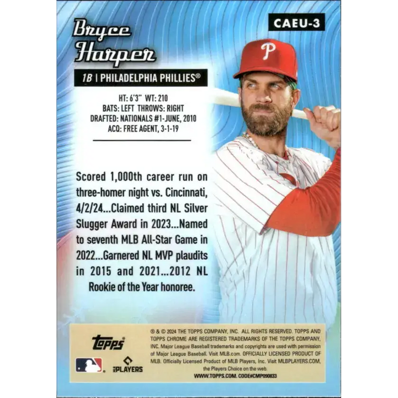 2024 Topps Chrome Update All-Etch Refractor #CAEU-3 Bryce Harper NM-MT Philadelphia Phillies Baseball Card - Baseball