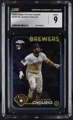 Graded 2024 Topps Chrome Update Jackson Chourio rookie baseball card CGC 9