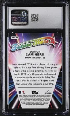 Graded Junior Caminero baseball card from 2024 Topps Chrome Update featuring Future Stars