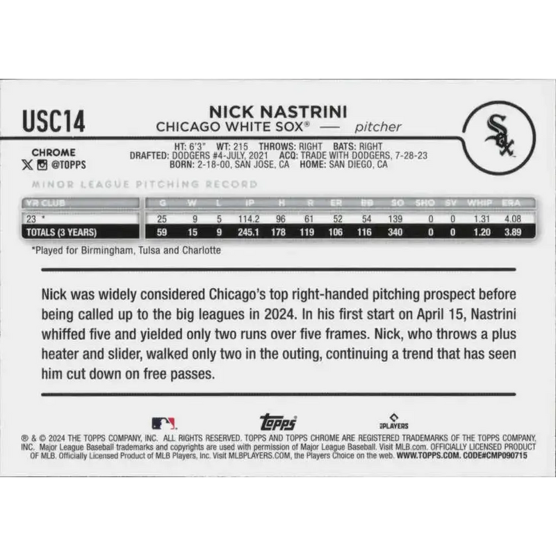 2024 Topps Chrome Update Refractor Prism #USC14 Nick Nastrini NM-MT RC - Baseball Card Single