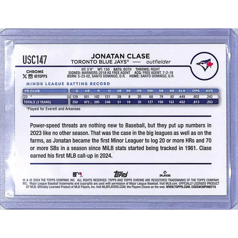 2024 Topps Chrome Update Refractor Prism #USC147 Jonatan Clase NM-MT RC - Baseball Card Single