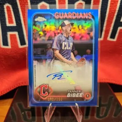 2024 Topps Chrome Update Series - Autographs Tanner Bibee #AC-TBI Blue Refractor - Baseball Card Single