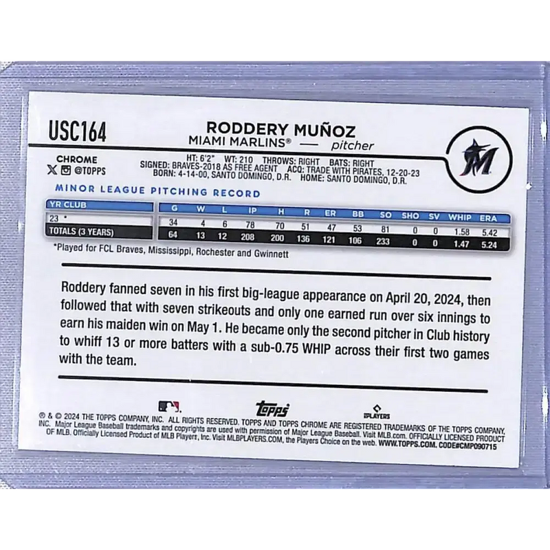 2024 Topps Chrome #USC164 Roddery Munoz NM-MT Florida Marlins - Baseball Card Single