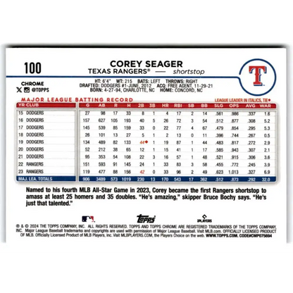 2024 Topps Chrome X-Fractor #100 Corey Seager NM-MT Texas Rangers Baseball Card