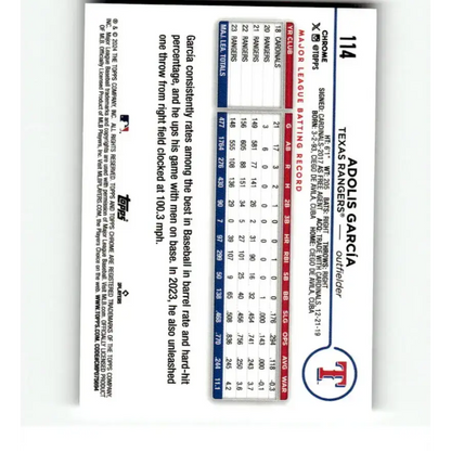 2024 Topps Chrome X-Fractor #114 Adolis Garcia NM-MT Texas Rangers Baseball Card