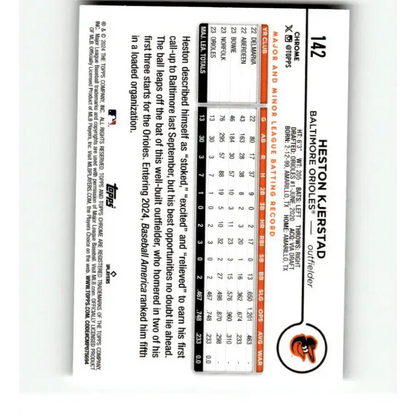 2024 Topps Chrome X-Fractor #142 Heston Kjerstad NM-MT RC Rookie Baltimore Orioles Baseball Card