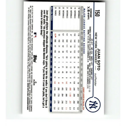 2024 Topps Chrome X-Fractor #150 Juan Soto NM-MT New York Yankees Baseball Card