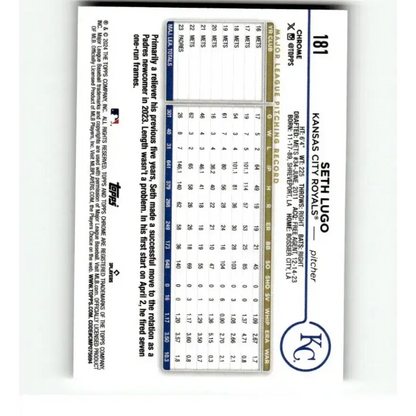 2024 Topps Chrome X-Fractor #181 Seth Lugo NM-MT Kansas City Royals Baseball Card