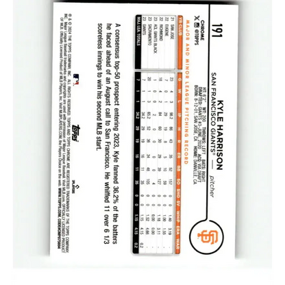 2024 Topps Chrome X-Fractor #191 Kyle Harrison NM-MT RC Rookie San Francisco Giants Baseball Card