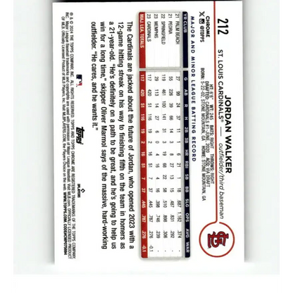 2024 Topps Chrome X-Fractor #212 Jordan Walker NM-MT St Louis Cardinals Baseball Card