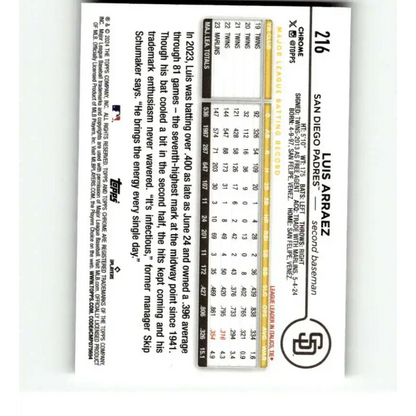 2024 Topps Chrome X-Fractor #216 Luis Arraez NM-MT San Diego Padres Baseball Card