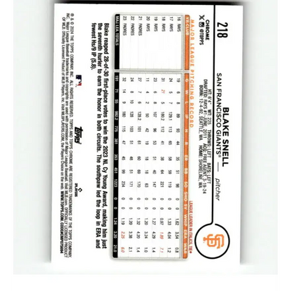 2024 Topps Chrome X-Fractor #218 Blake Snell NM-MT San Francisco Giants Baseball Card