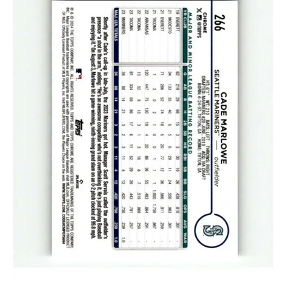 2024 Topps Chrome X-Fractor #266 Cade Marlowe NM-MT RC Rookie Seattle Mariners Baseball Card