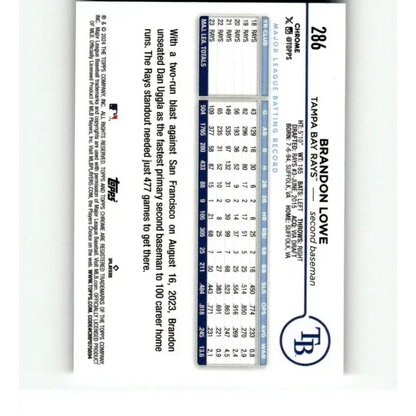 2024 Topps Chrome X-Fractor #286 Brandon Lowe NM-MT Tampa Bay Rays Baseball Card