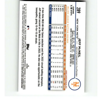 2024 Topps Chrome X-Fractor #289 Jeff McNeil NM-MT New York Mets Baseball Card