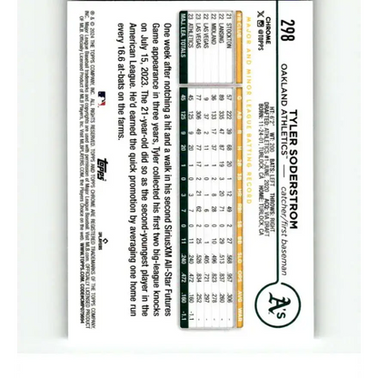 2024 Topps Chrome X-Fractor #298 Tyler Soderstrom NM-MT RC Rookie Oakland Athletics Baseball Card