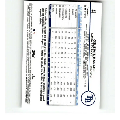 2024 Topps Chrome X-Fractor #41 Osleivis Basabe NM-MT RC Rookie Tampa Bay Rays Baseball Card