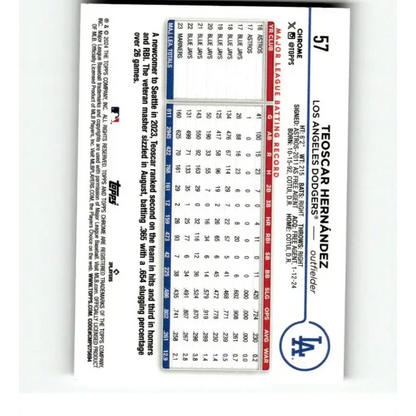 2024 Topps Chrome X-Fractor #57 Teoscar Hernandez NM-MT Los Angeles Dodgers Baseball Card