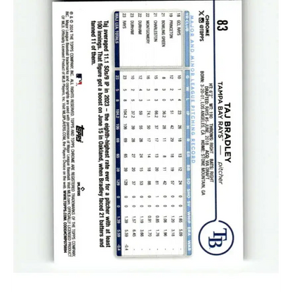 2024 Topps Chrome X-Fractor #83 Taj Bradley NM-MT Tampa Bay Rays Baseball Card