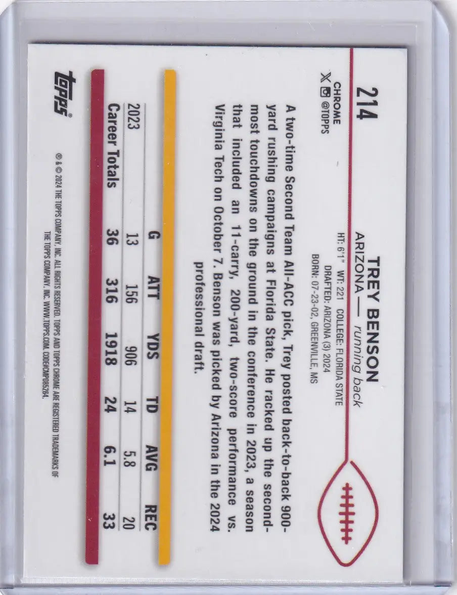 2024 Topps Chrome Xfractor #214 Trey Benson - Arizona Cardinals - Football Card Single