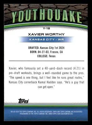 2024 Topps Chrome #Y-18 Xavier Worthy Youthquake - Football Card Single