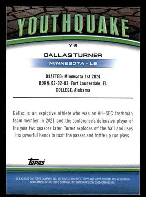 2024 Topps Chrome #Y-6 Dallas Turner Youthquake Lazer Refractor - Football Card Single