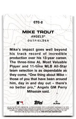 Original gloss 2024 Topps City Mike Trout baseball card featuring Angels ID 71257