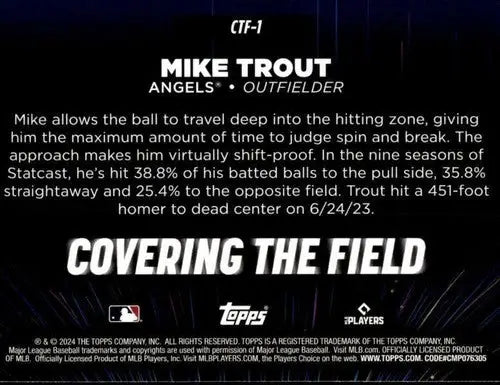 2024 Topps Covering the Field Mike Trout baseball trading card with original gloss