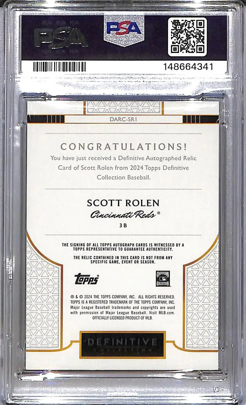 2024 Topps Definitive #DARC-SR1 Scott Rolen PSA 8 NM-MT MEM Auto 15/40 Cincinnati Reds