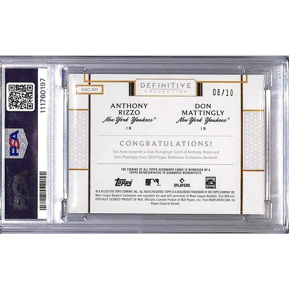 2024 Topps Definitive Dual Green #DAC-RM Anthony Rizzo / Don Mattingly PSA 9 MINT Auto 8/10 New York Yankees - Baseball