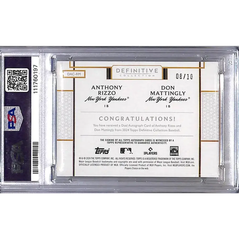 2024 Topps Definitive Dual Green #DAC-RM Anthony Rizzo / Don Mattingly PSA 9 MINT Auto 8/10 New York Yankees - Baseball