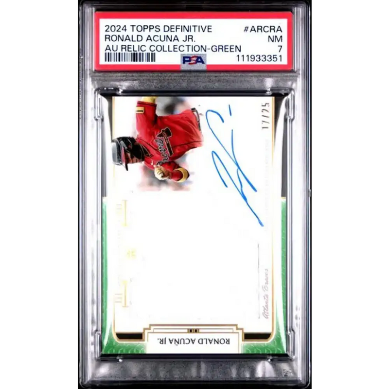 2024 Topps Definitive Relic Green #ARCRA Ronald Acuna Jr. PSA 7 NM MEM Auto 17/25 Atlanta Braves Baseball Card