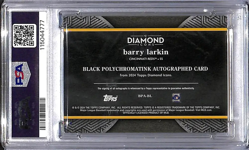 2024 Topps Diamond Icons Black-Silver Ink #BPA-BL Barry Larkin PSA 6 EX-MT Auto 10/10 Cincinnati Reds - Baseball Card