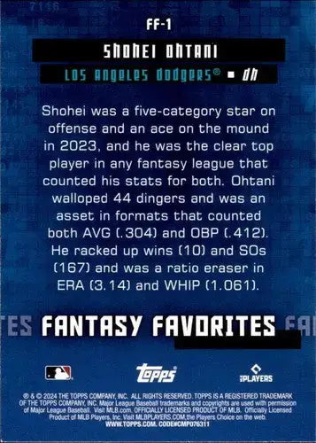 2024 Topps Fantasy Favorites #FF-1 Shohei Ohtani NM-MT Dodgers ID:71258 - Baseball Card Single