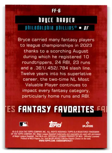 2024 Topps Fantasy Favorites #FF-6 Bryce Harper NM-MT Phillies ID:70823 - Baseball Card Single