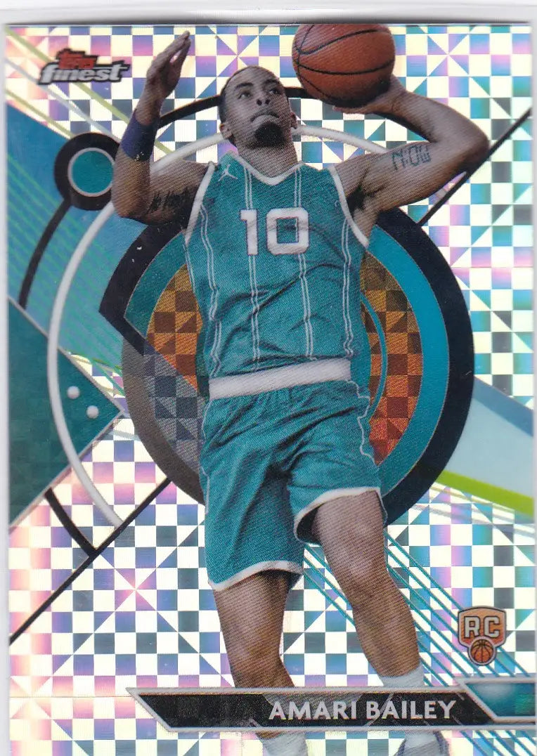 Amari Bailey basketball card from 2024 Topps Finest Checkerboard RC Rookie Charlotte Hornets