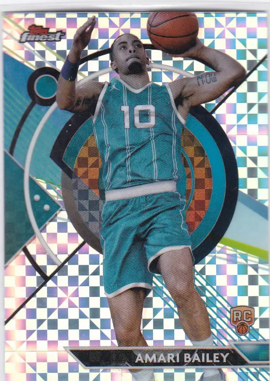 Amari Bailey basketball card from 2024 Topps Finest Checkerboard RC Rookie Charlotte Hornets
