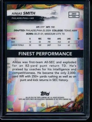 2024 Topps Finest Ainias Smith #280 Gold 09/20 RC Football