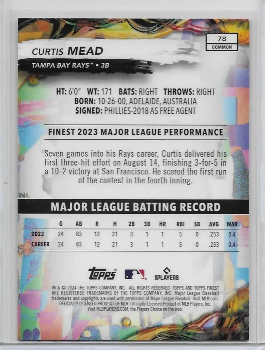 2024 Topps Finest Curtis Mead Rookie RC #78 Common Tampa Bay Rays k-81 - Baseball Card Single