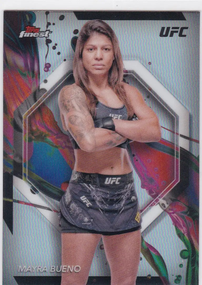 Mayra Bueno UFC trading card from 2024 Topps Finest Refractor #5 Bantamweight edition