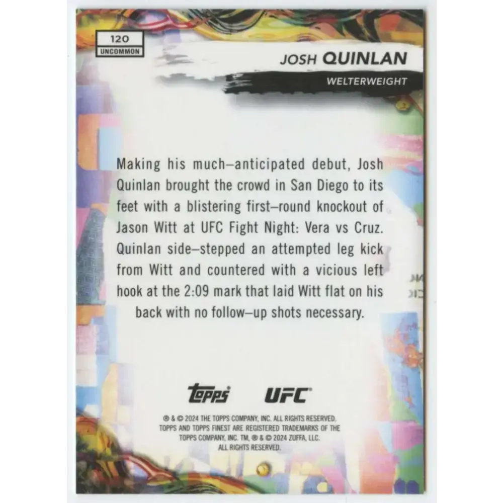 2024 Topps Finest UFC #120 Josh Quinlan NM-MT RC Rookie Welterweight Men MMA Card - UFC/MMA Card Single