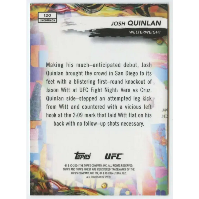 2024 Topps Finest UFC #120 Josh Quinlan NM-MT RC Rookie Welterweight Men MMA Card - UFC/MMA Card Single