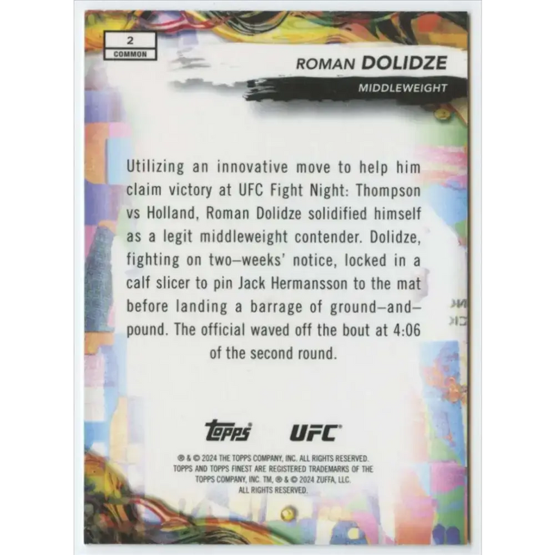 2024 Topps Finest UFC #2 Roman Dolidze NM-MT Middleweight Men MMA Card - UFC/MMA Card Single