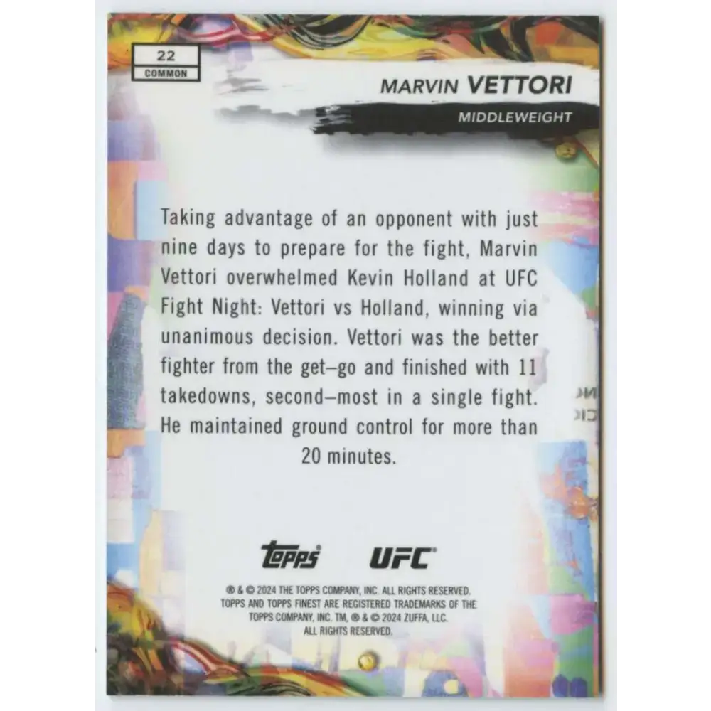 2024 Topps Finest UFC #22 Marvin Vettori NM-MT Middleweight Men MMA Card - UFC/MMA Card Single